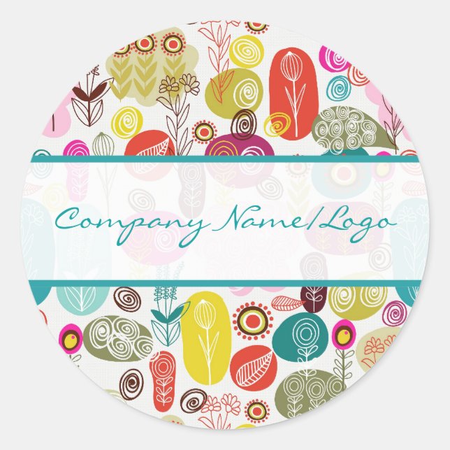 Colourful Simple Hand Drawn Retro Flowers Pattern Classic Round Sticker (Front)