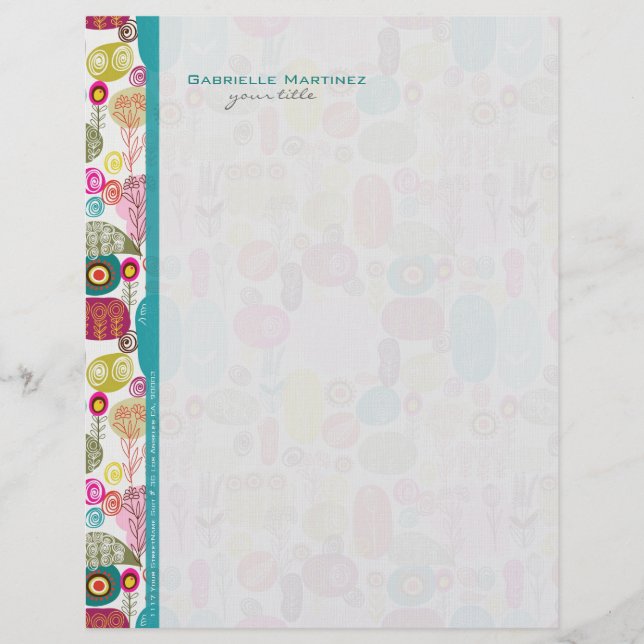 Colourful Simple Hand Drawn Retro Flowers Pattern Letterhead (Front)