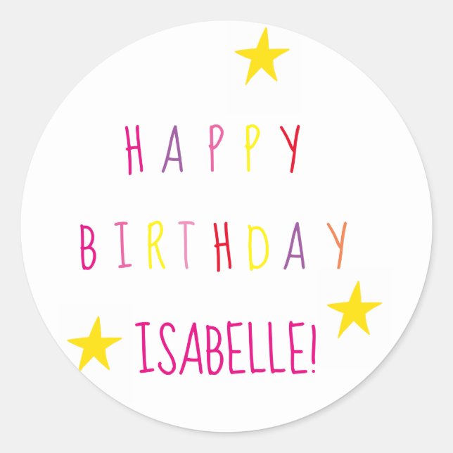 Colourful Simple Happy Birthday Round Sticker (Front)