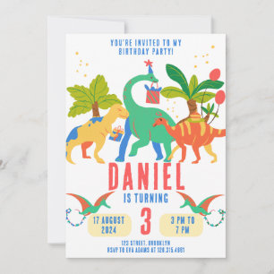 Colourful Simple Illustration Dinosaur Birthday Invitation
