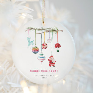 Colourful Simple Merry Christmas Family Photo Ceramic Ornament