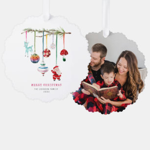 Colourful Simple Merry Christmas Family Photo Ornament Card