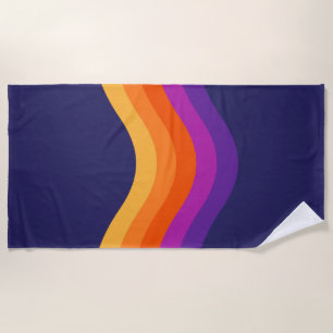 Colourful simple retro style waves design  beach towel