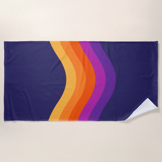Colourful simple retro style waves design  beach towel (Front)
