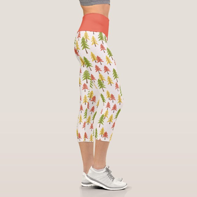 Colourful Simple Rustic Forest Pinetree Art Patter Capri Leggings (Right)