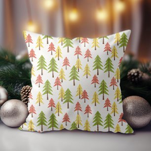 Colourful Simple Rustic Forest Pinetree Art Patter Throw Pillow