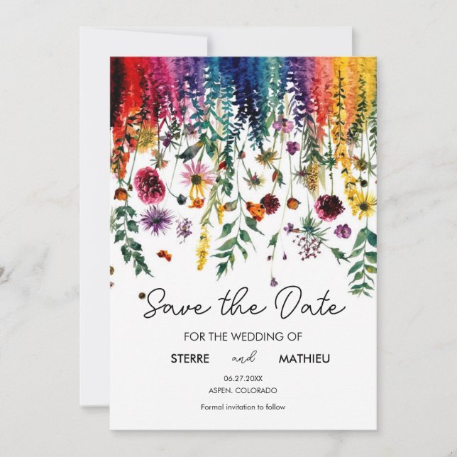 Colourful Simple Wildflowers Save The Date (Front)