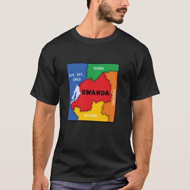 Colourful simplified Rwanda map, neighbouring coun T-Shirt (Front)