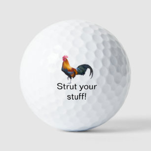 Colourful Simplistic Rooster "Strut your stuff!" Golf Balls