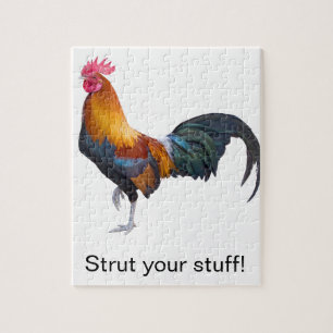 Colourful Simplistic Rooster "Strut your stuff!" Jigsaw Puzzle