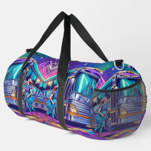 Colourful Singer With Guitar and Tour Bus Custom Duffle Bag