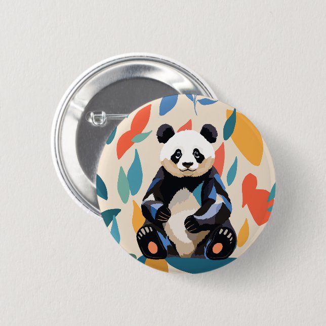 Colourful Sitting Panda Bear Matisse Inspired 2 Inch Round Button (Front & Back)