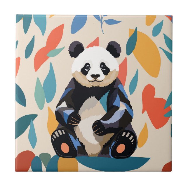 Colourful Sitting Panda Bear Matisse Inspired Tile (Front)
