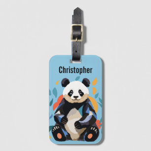 Colourful Sitting Panda Bear Personalized Name Blu Luggage Tag
