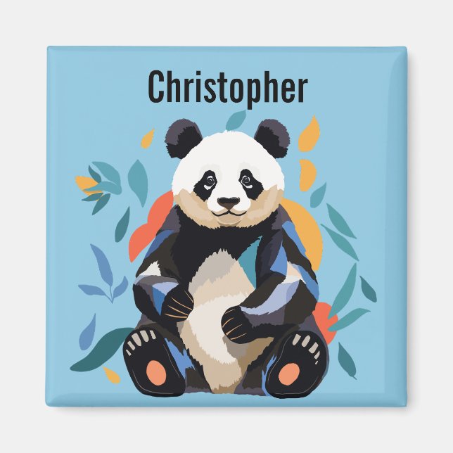 Colourful Sitting Panda Bear Personalized Name Blu Magnet (Front)