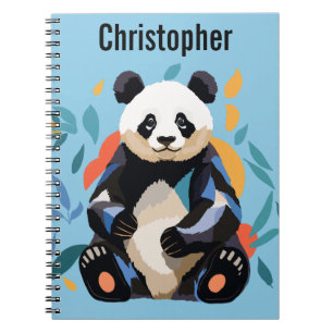 Colourful Sitting Panda Bear Personalized Name Blu Notebook