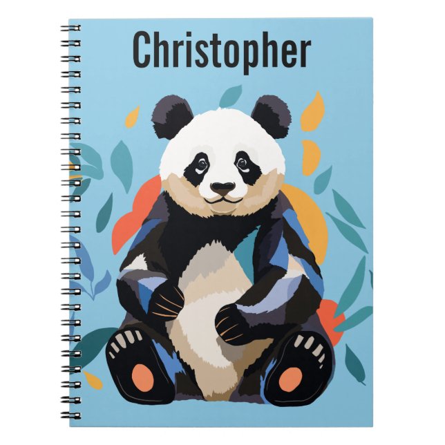 Colourful Sitting Panda Bear Personalized Name Blu Notebook (Front)
