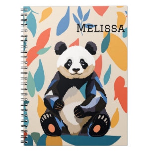Colourful Sitting Panda Bear Personalized Name Notebook