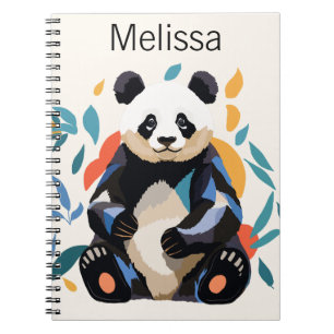 Colourful Sitting Panda Bear Personalized Name Notebook