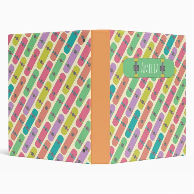 Colourful Skateboard Pattern Personalised Binder (Background)