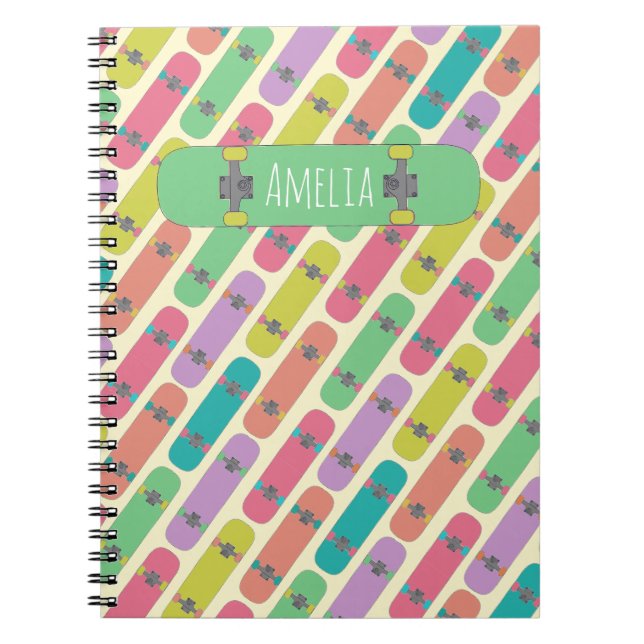 Colourful Skateboard Pattern Personalised Notebook (Front)