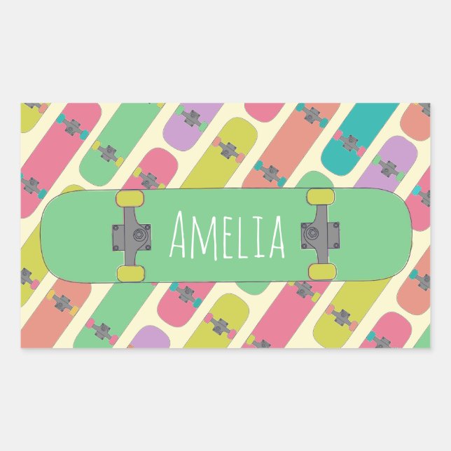 Colourful Skateboard Pattern Personalised Sticker (Front)