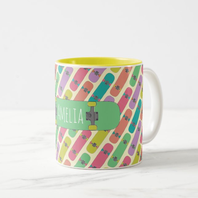 Colourful Skateboard Pattern Two-Tone Coffee Mug (Front Right)