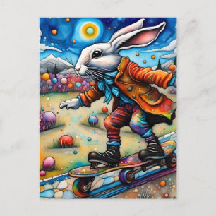 Colourful Skateboarding Rabbit Postcard