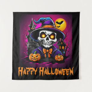Colourful Skeleton Halloween Cartoon Pumpkin Tapestry