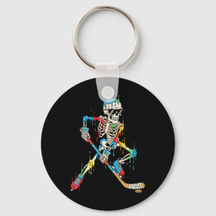 Colourful Skeleton Hockey Ice Cream Drip Player Keychain
