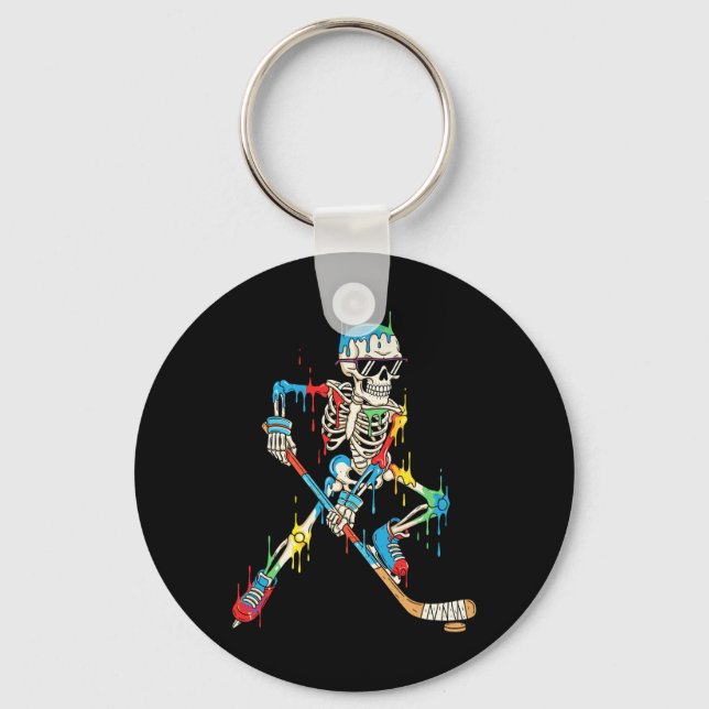 Colourful Skeleton Hockey Ice Cream Drip Player  Keychain (Front)