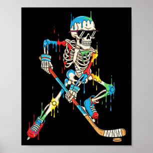 Colourful Skeleton Hockey Ice Cream Drip Player  Poster