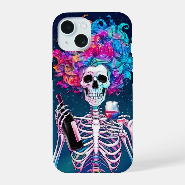 Colourful Skeleton with Wine  iPhone 15 Case (Back)
