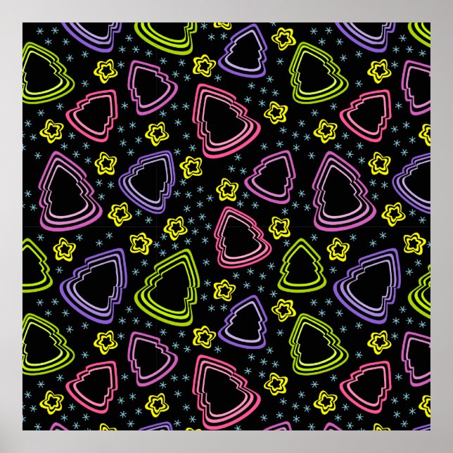 Colourful Sketchy Christmas Trees Poster (Front)