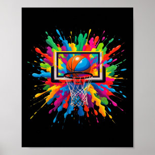 Colourful Sketll Tie Dye Hoop Net Slam Dunk Splash Poster