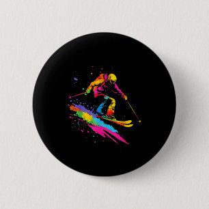 Colourful skiing ski 2 inch round button