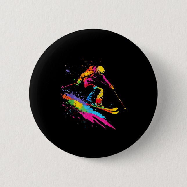 Colourful skiing ski  2 inch round button (Front)