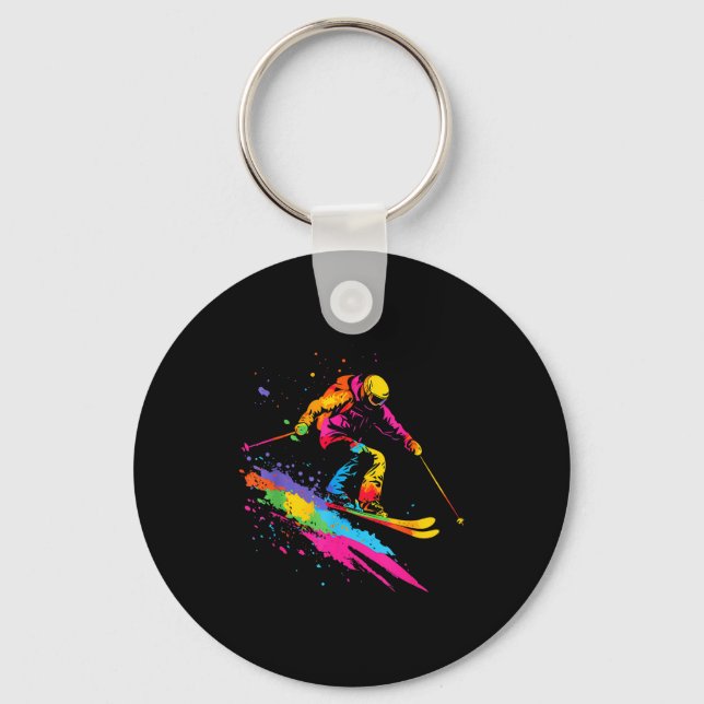 Colourful skiing ski  keychain (Front)