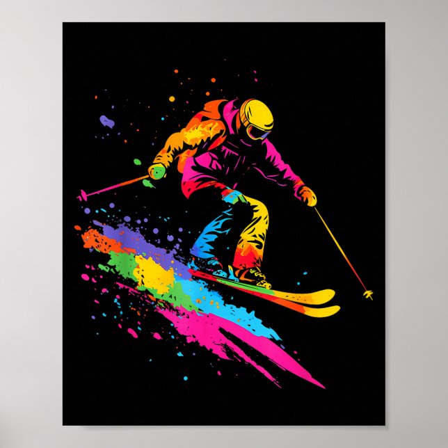 Colourful skiing ski  poster (Front)