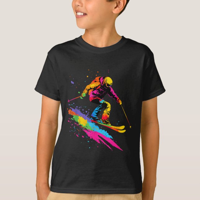 Colourful skiing ski  T-Shirt (Front)