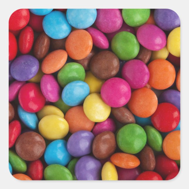 Colourful skittles candy square sticker (Front)