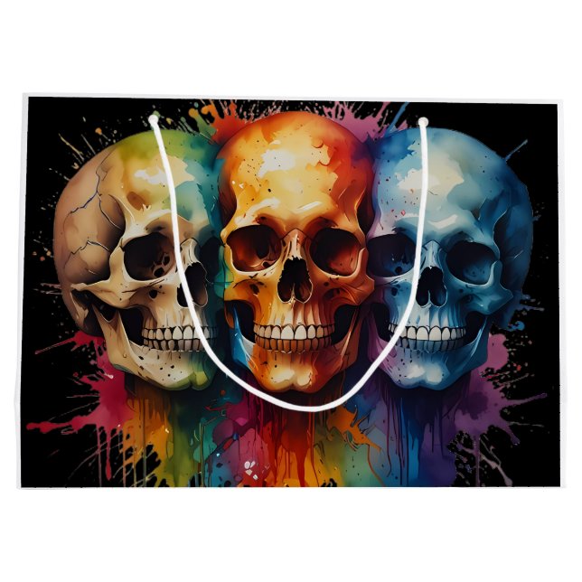 Colourful Skull Art Vibrant Skulls  Large Gift Bag (Back)
