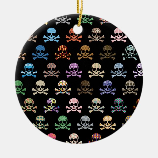 Colourful Skull & Cross Bones Ceramic Ornament (Front)