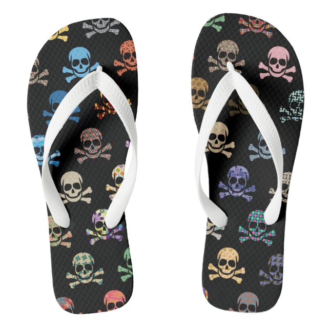 Colourful Skull & Crossbones Flip Flops (Footbed)