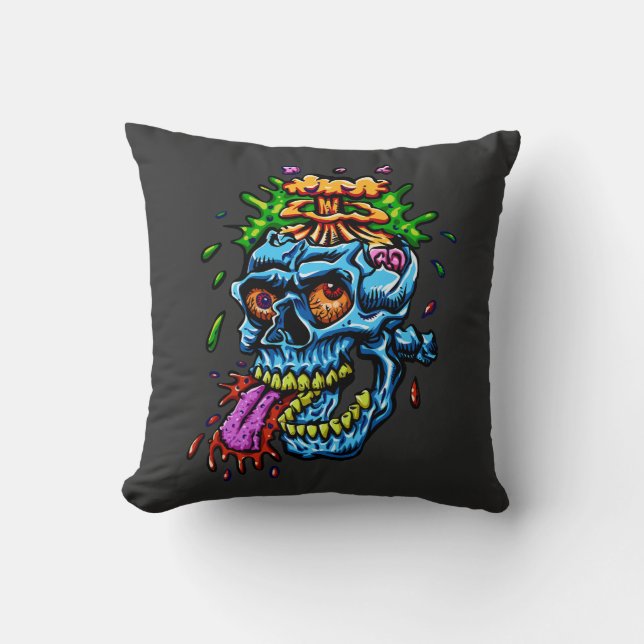 Colourful Skull Explosion Throw Pillow (Front)
