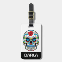 Colourful Skull Red Rose & Blue Diamonds