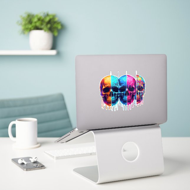 Colourful Skull Symphony: A Neon Halloween Fantasy (Laptop On Desk)