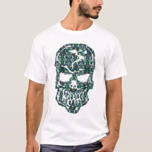 Colourful Skull Turquoise Abstract Pattern T-Shirt