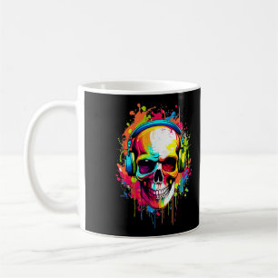 Colourful Skull wearing headphones Coffee Mug