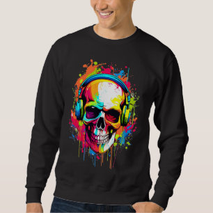 Colourful Skull wearing headphones Sweatshirt